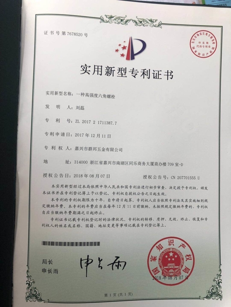 Çin Jiaxing City Qunbang Hardware Co., Ltd Sertifikalar