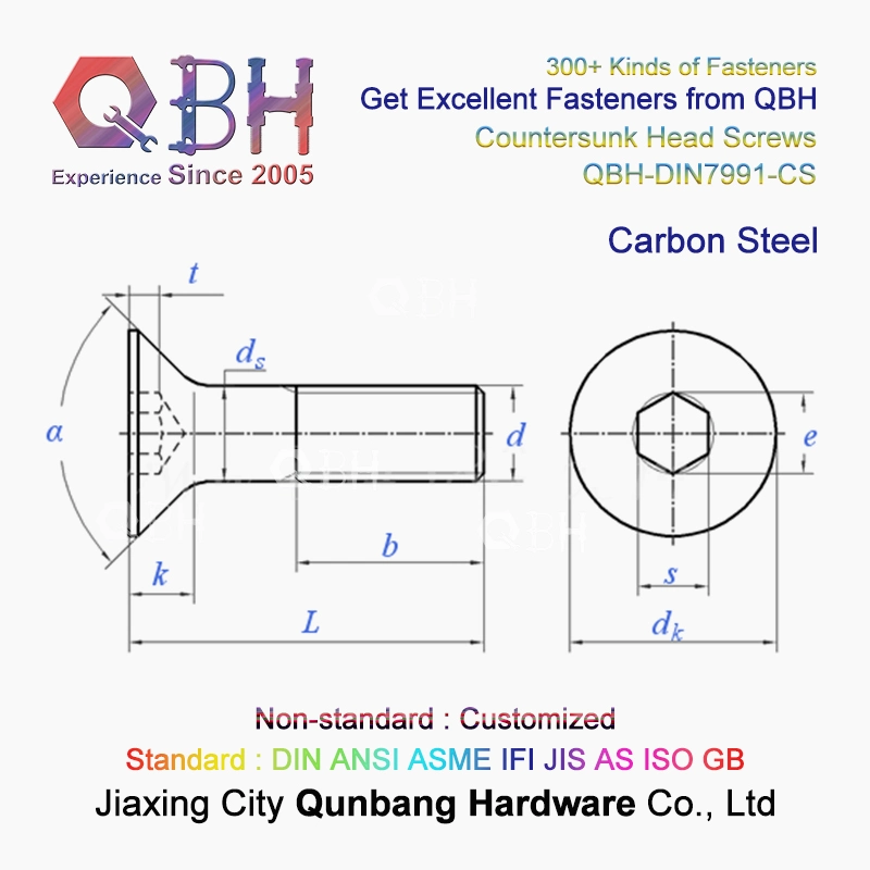 Qbh DIN7991 Ss SUS 304/316 Stainless Steel Cks Countersunk Hex Socket Sink Head Screw